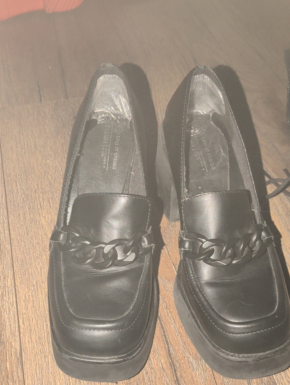 Call It Spring Black Chain-Trim Loafers